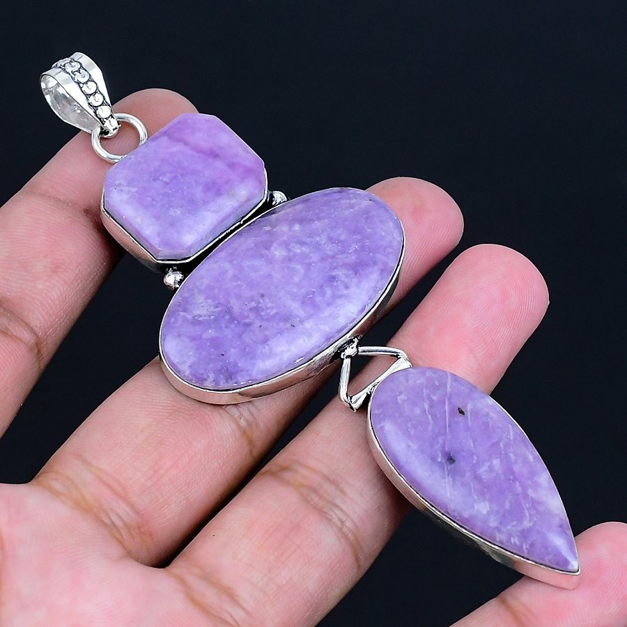 Russian Charoite 925 Silver Plated Handmade Pendant of 3.94″