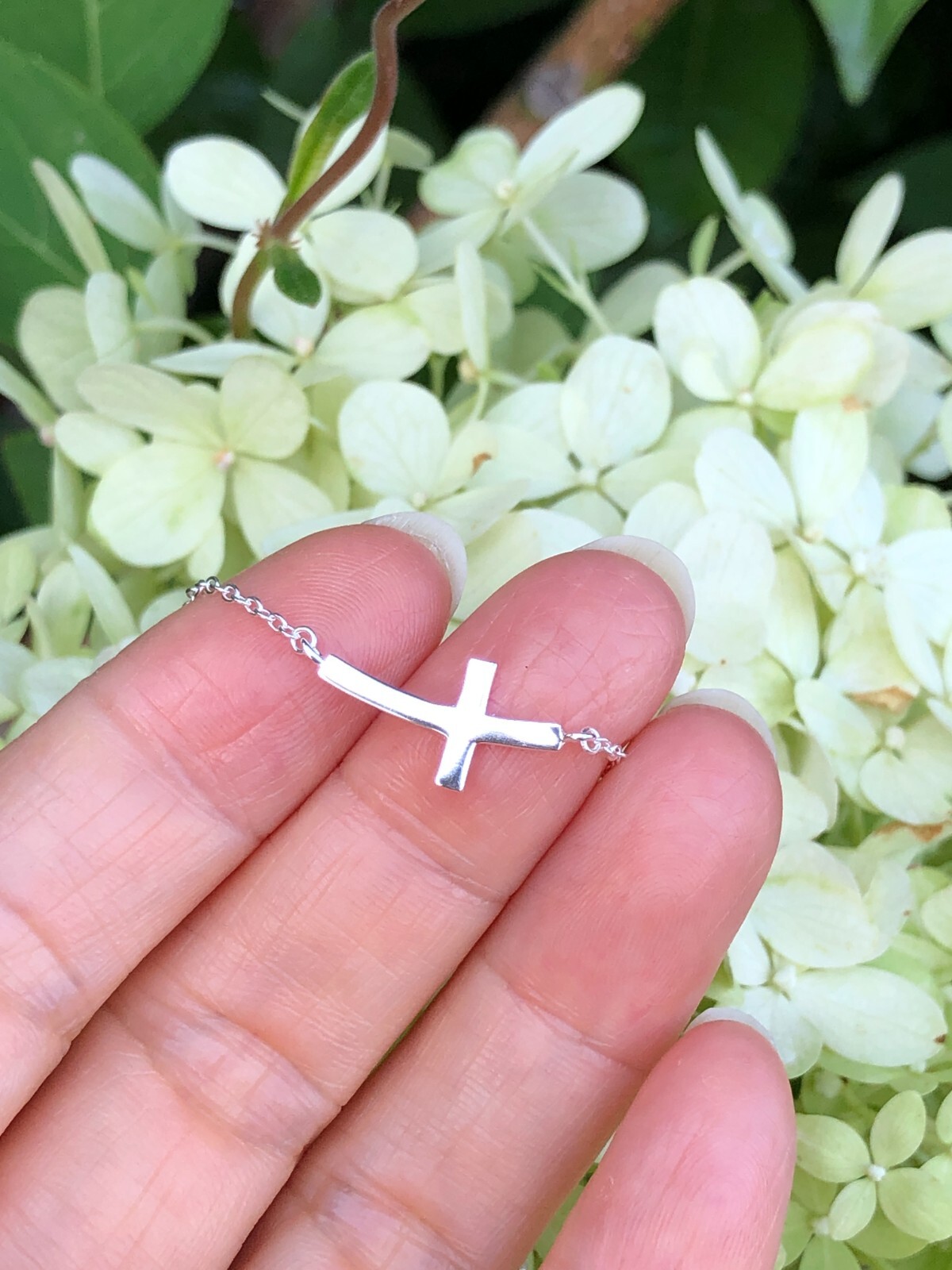 925 Sterling Silver Sideways Curved Plain Cross Pendant Necklace Women 15mm 17.5