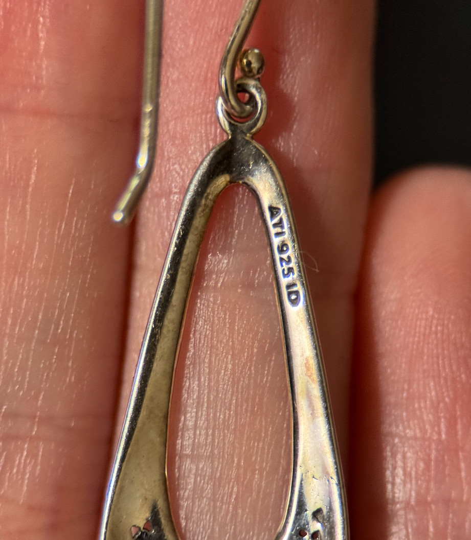 925 Sterling Silver Dangle Teardrop Earrings Textured Design 3.29g Pair