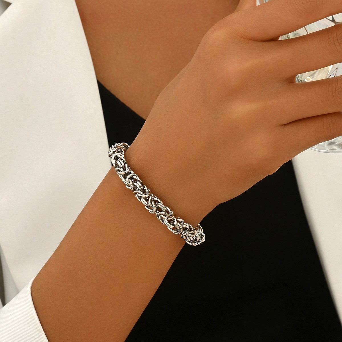 Fashion Silver Plated Alloy Polished Braided Keel Chain Bracelet for Women & Men