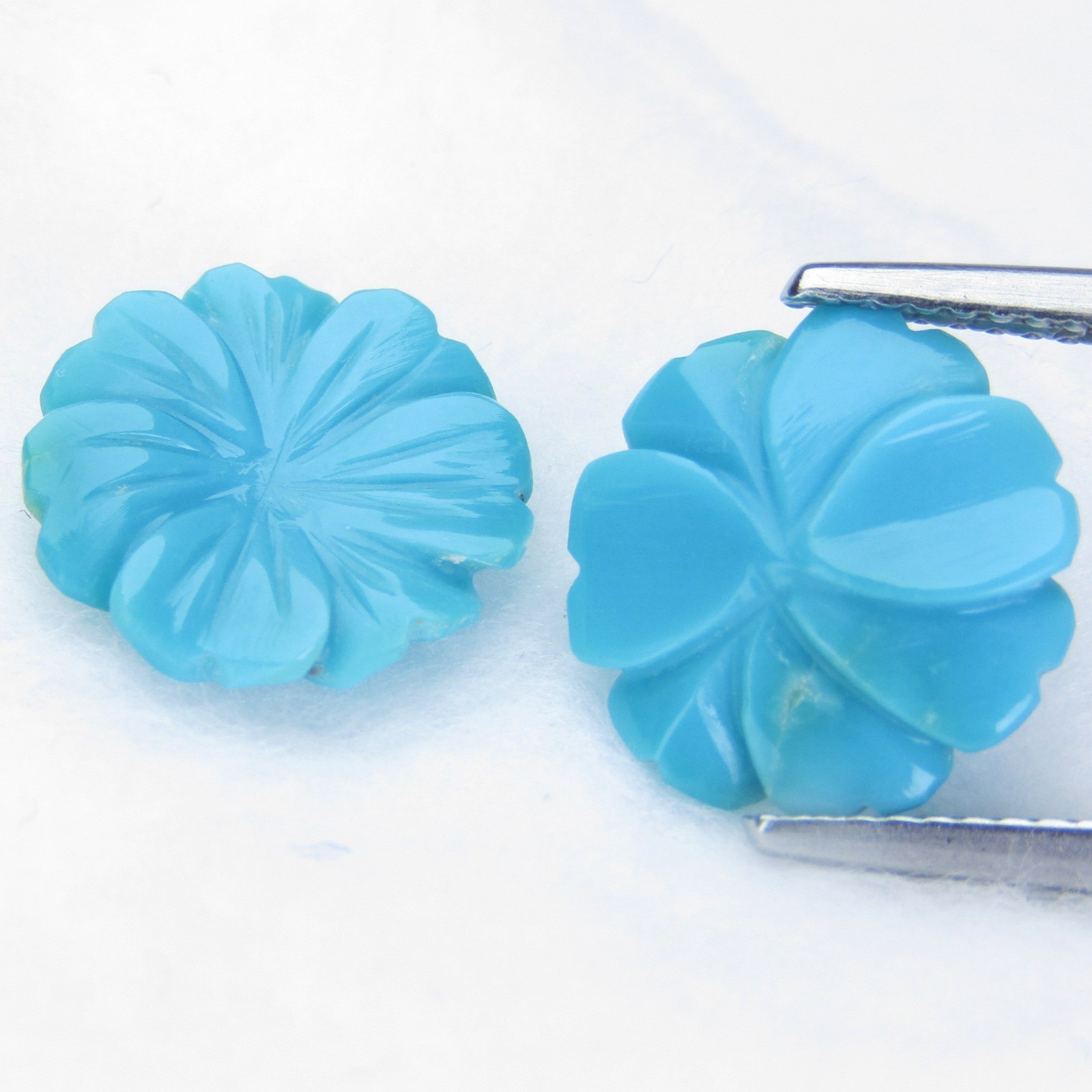 3.70Cts Elegant Natural Turquoise 11.6mm Flower Carving Pair Arizona Gemstones