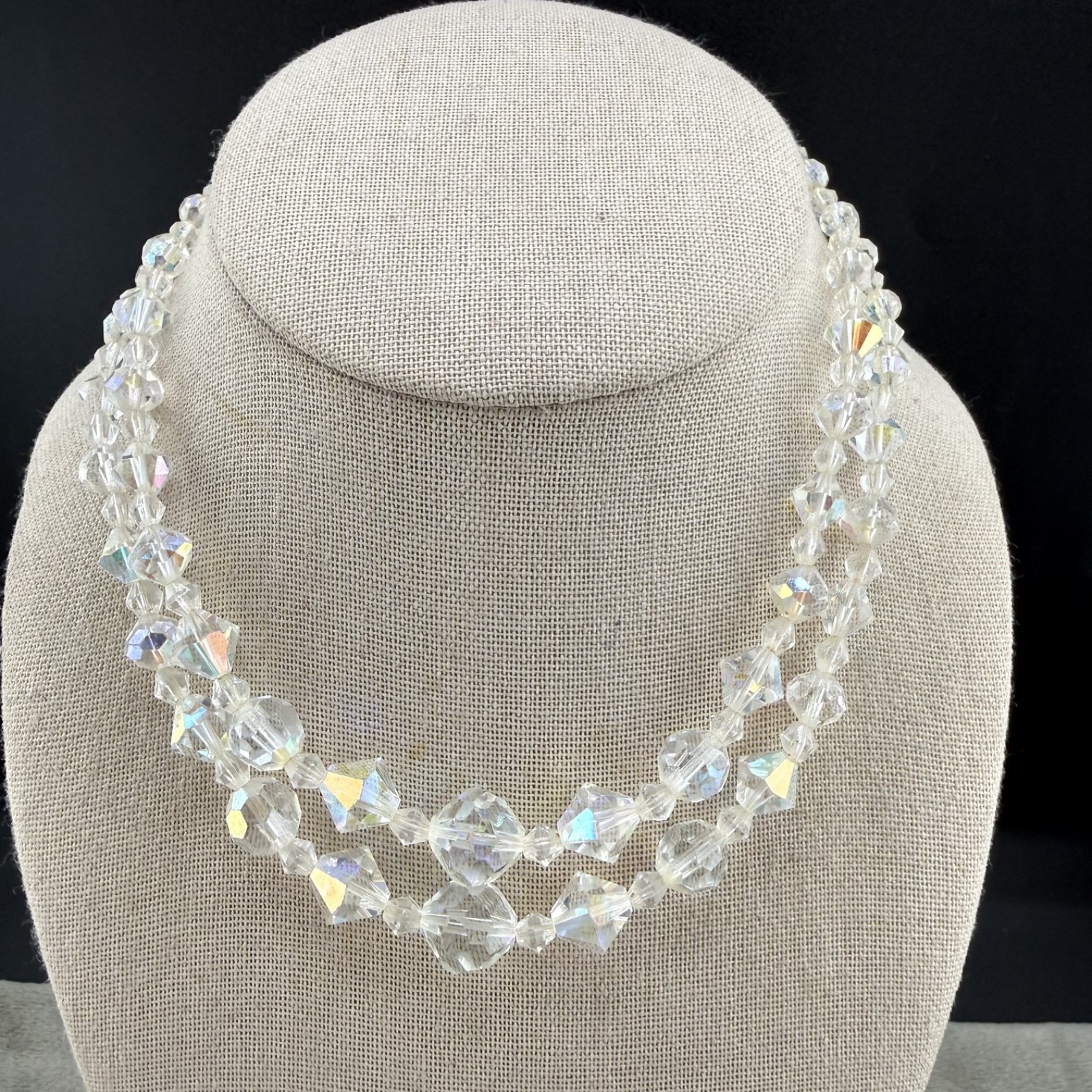 Vintage Glass Necklace Beaded Layered AB 15” READ