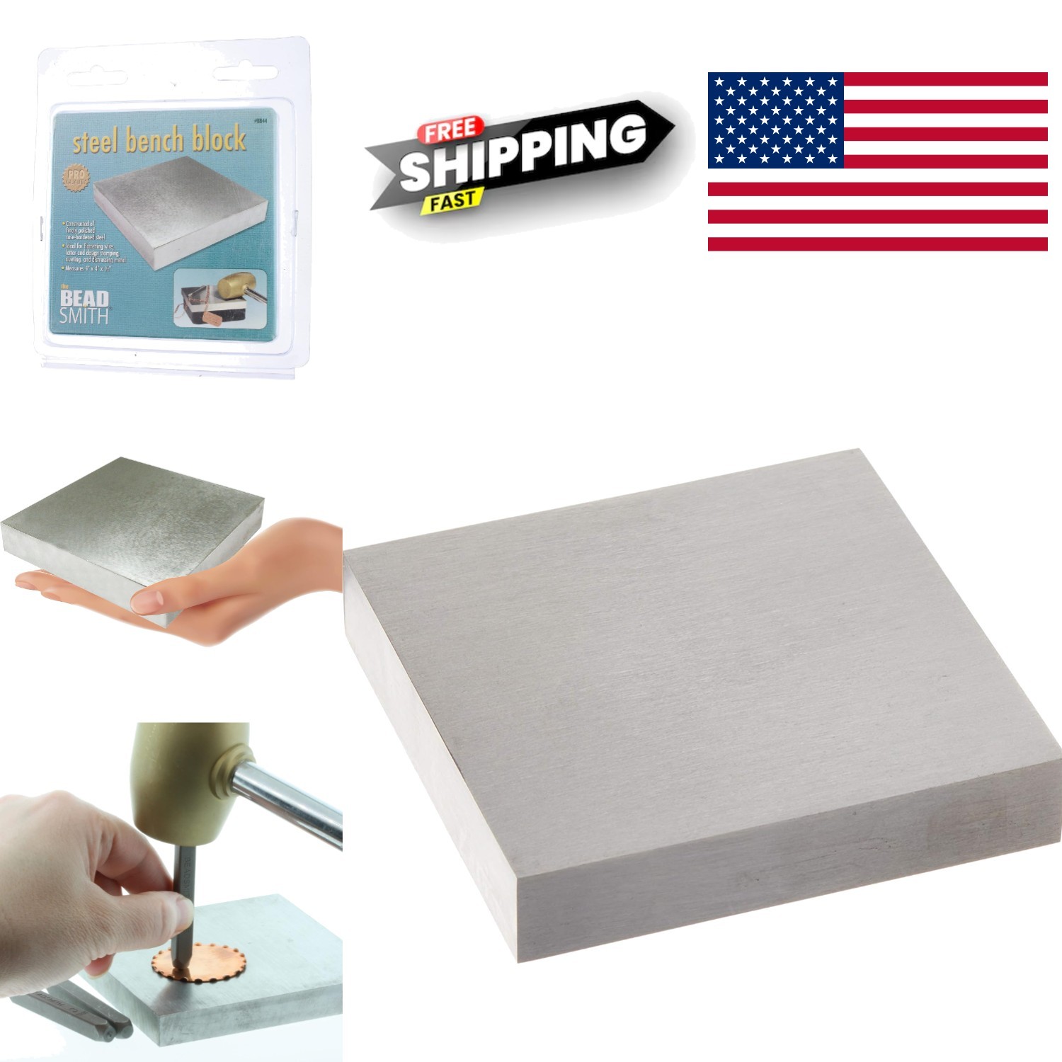 Jewelry Bench Block 4×4 Inches Tool Steel Flat Anvil for Protecting Work Surface