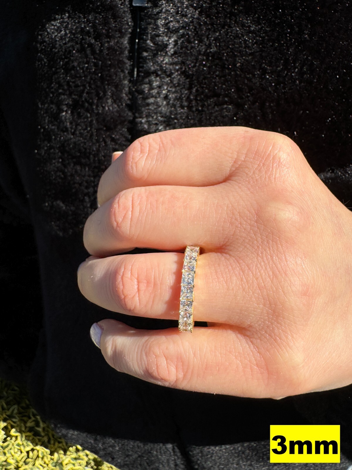 Real Princess Cut Moissanite Eternity Band Wedding Ring 14k Gold Over 925 Silver