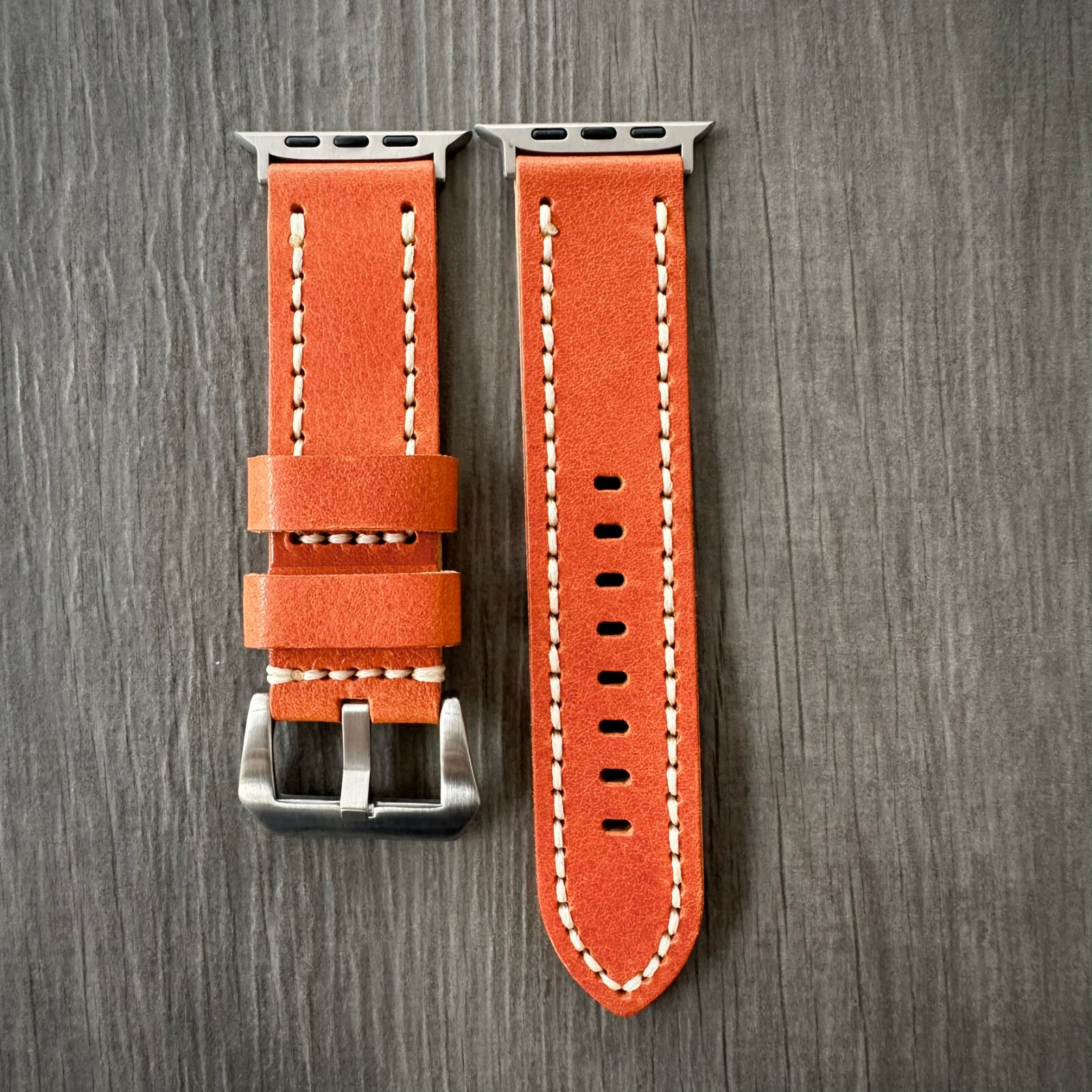 Vintage Orange Leather Watch Strap Band For Apple watch Ultra 1 2 49mm