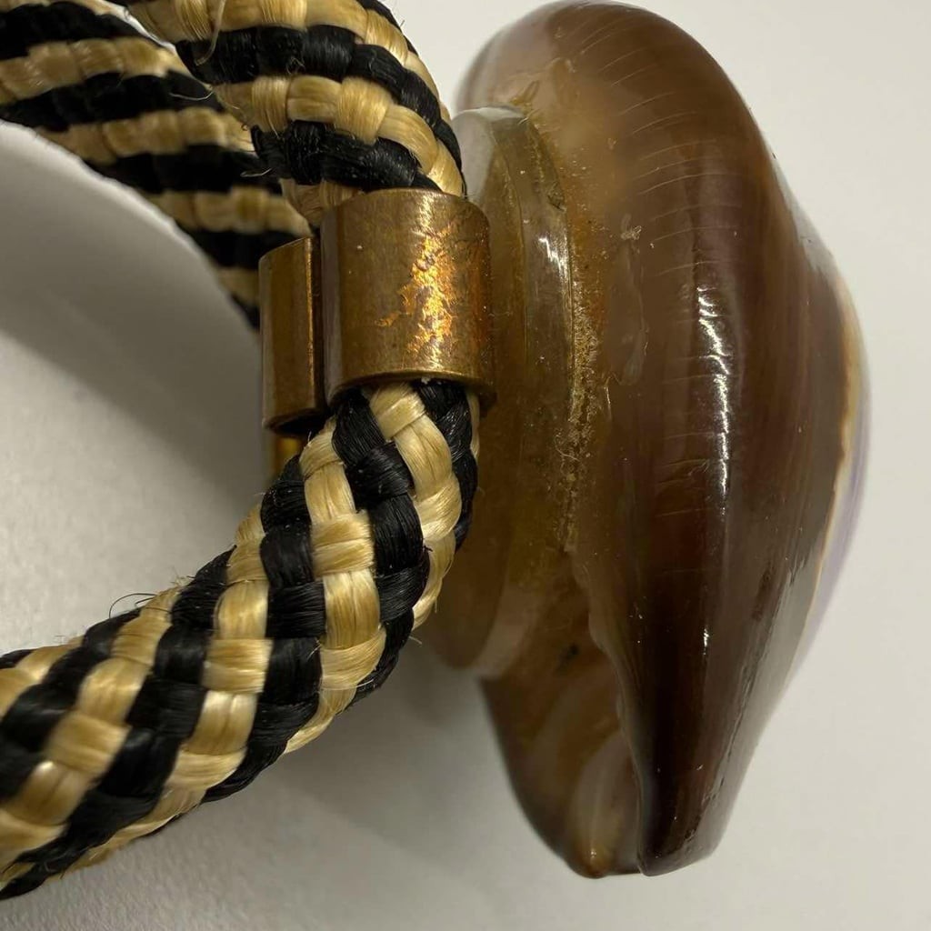 Handcrafted Purple Top Cowrie Shell Bolo Tie Braided Cord Metal Tips Coastal Vtg