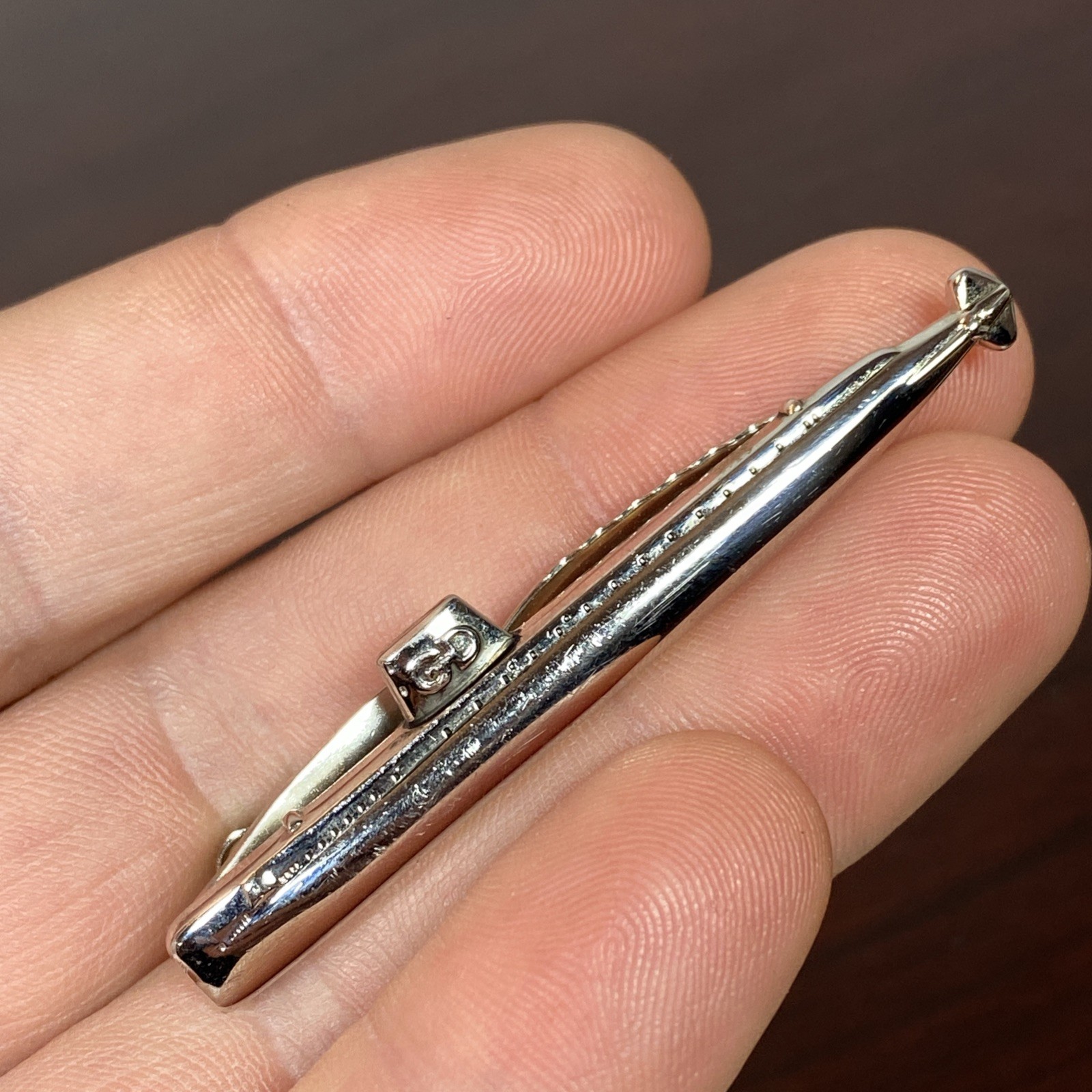US NAVY SUBMARINE GD GENERAL DYNAMICS Silver Tone Advertising HICKOK Tie Clip
