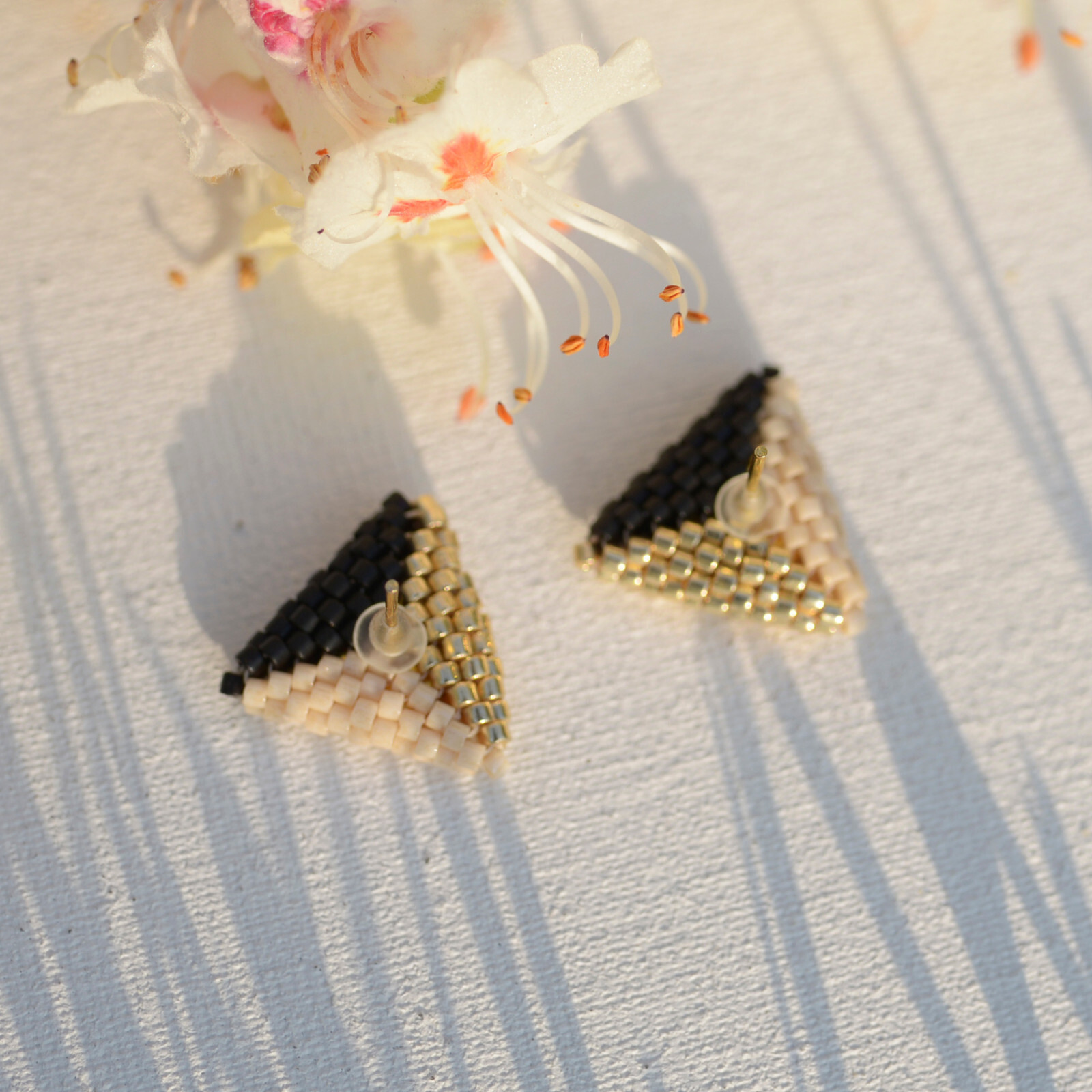 Color block miyuki beaded earrings, Triangle geometric seed bead stud earrings