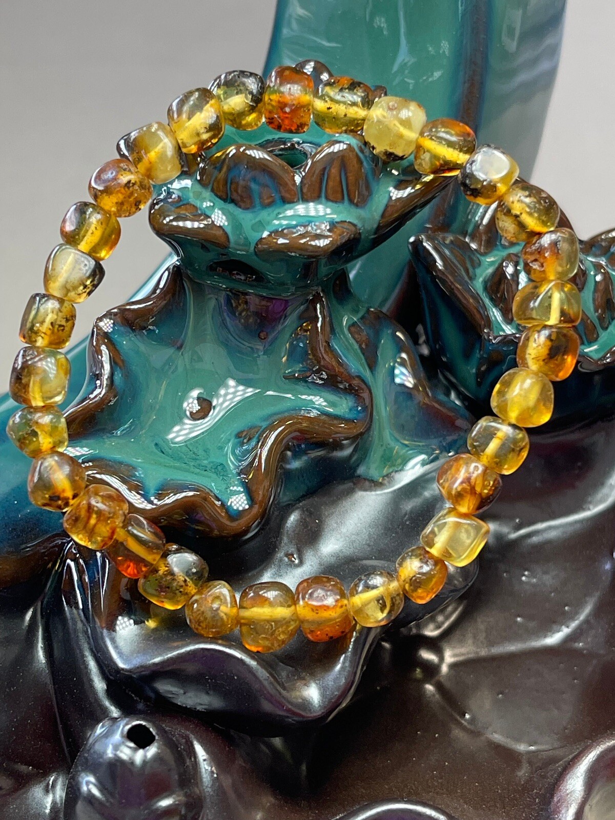 Baltic Amber Bracelet 2 Pieces Set Flower Amber Healing Stone Crystal Gemstone