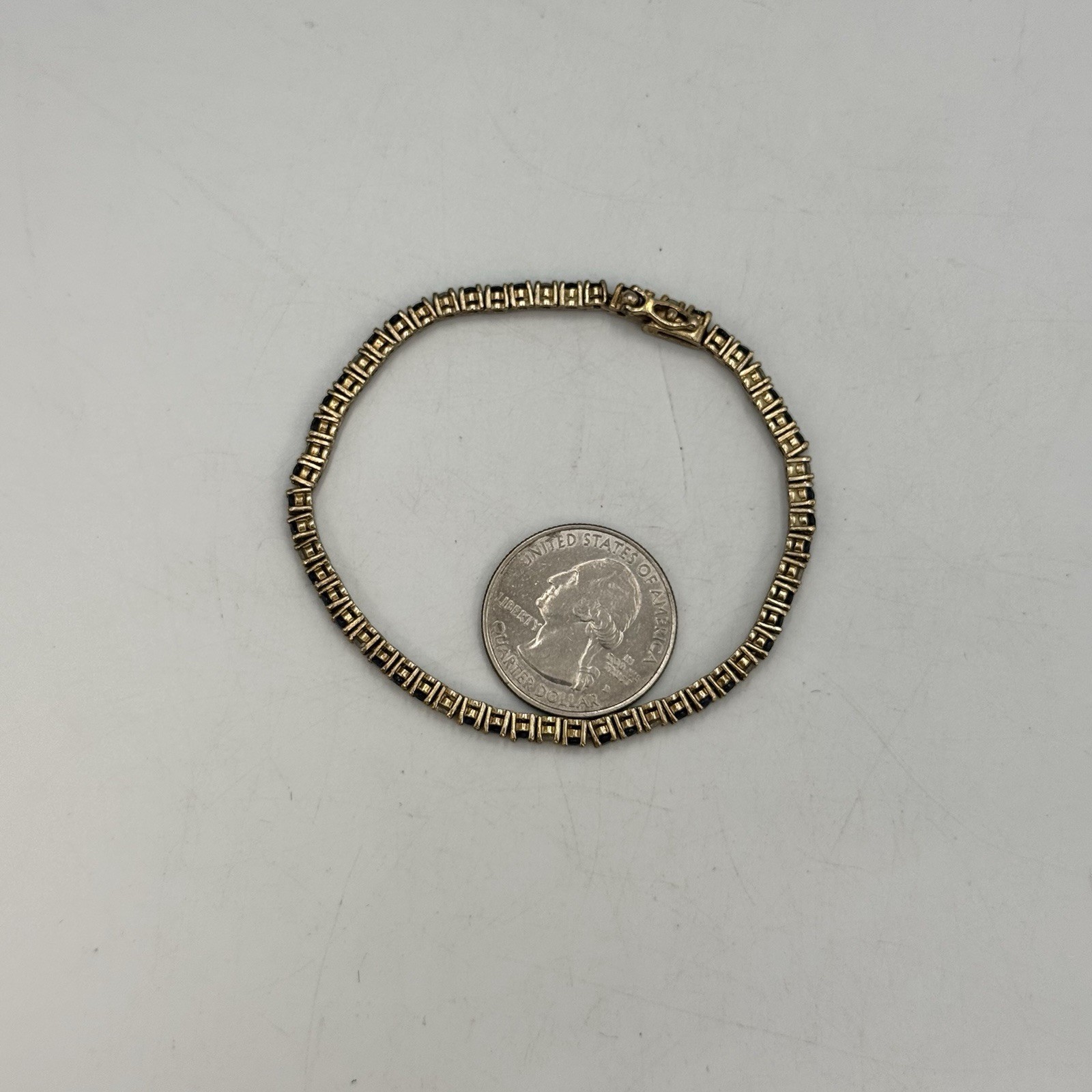 Gold Overlaid Sterling SIlver 925 Blue & White Round Cut 6.75″ Bracelet 10g