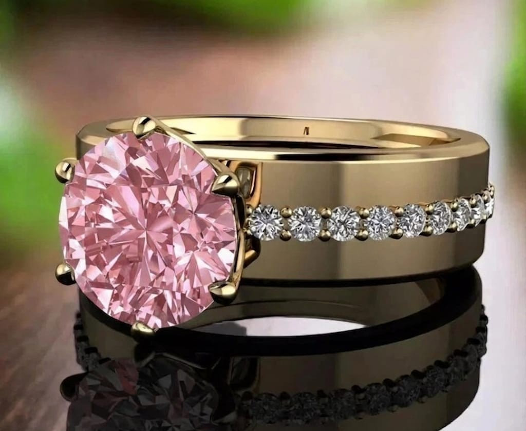 RARE 5.00 Ct Certified Round Cut Pink Natural Diamond Ring Yellow Gold Finish