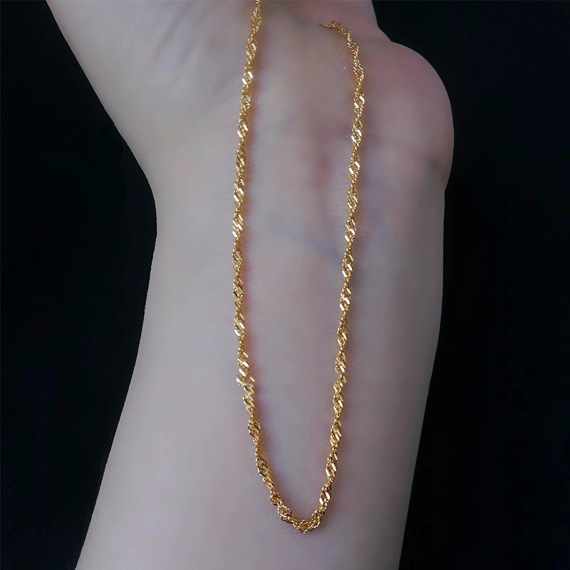 Stamped Au750 Solid 18k yellow Gold Necklace Women Gold Chain 46cm*1mm