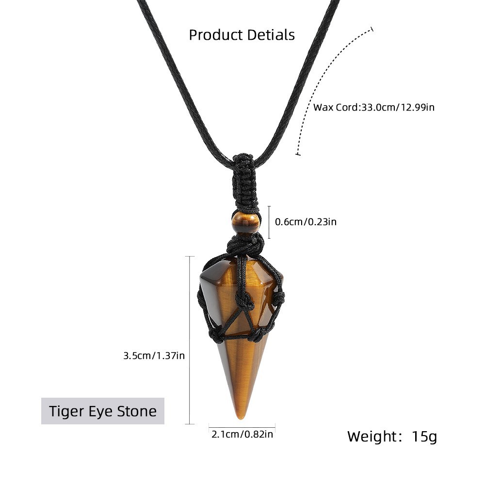Natural Tiger Eye Stone Crystal Point Pendant Brown Stone Charm Necklace Amulet