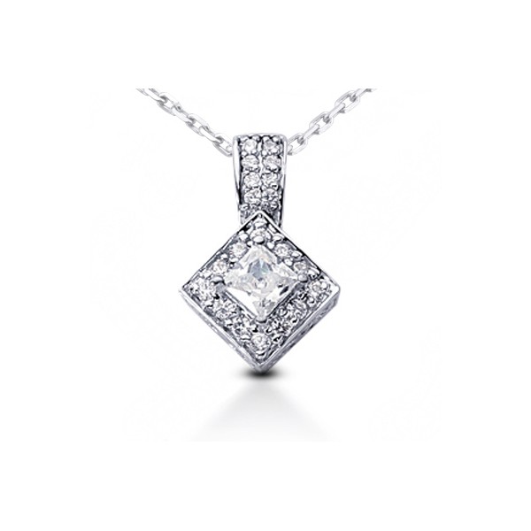 1.78ct tw E SI2 Princess Earth Mined Certified Diamonds 18K Gold Halo Pendant