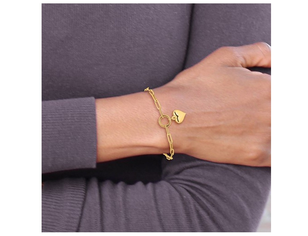 14K Yellow Gold Puffed Heart Paper Clip Link Bracelet (7.25 inches)