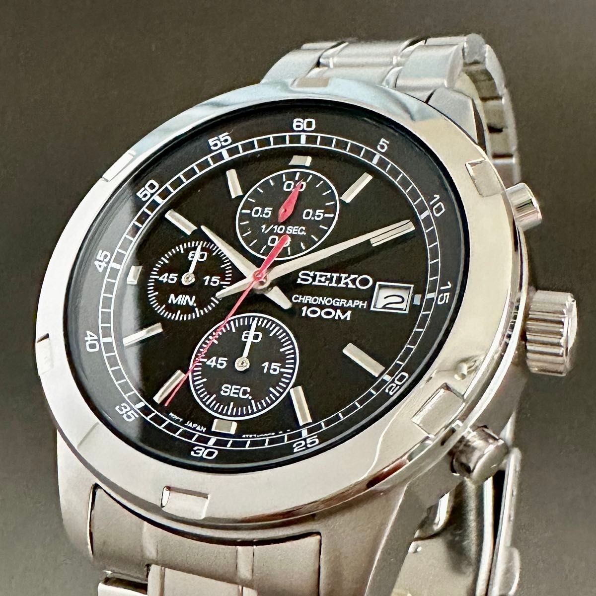 New SEIKO Men’s Watch Chronograph Overseas Model Black Dial Quartz Waterproof Bl