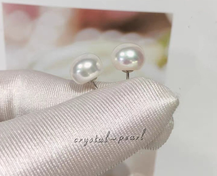 natural akoya AAA white pearl earrings 14k Yellow Gold 9-8 mm