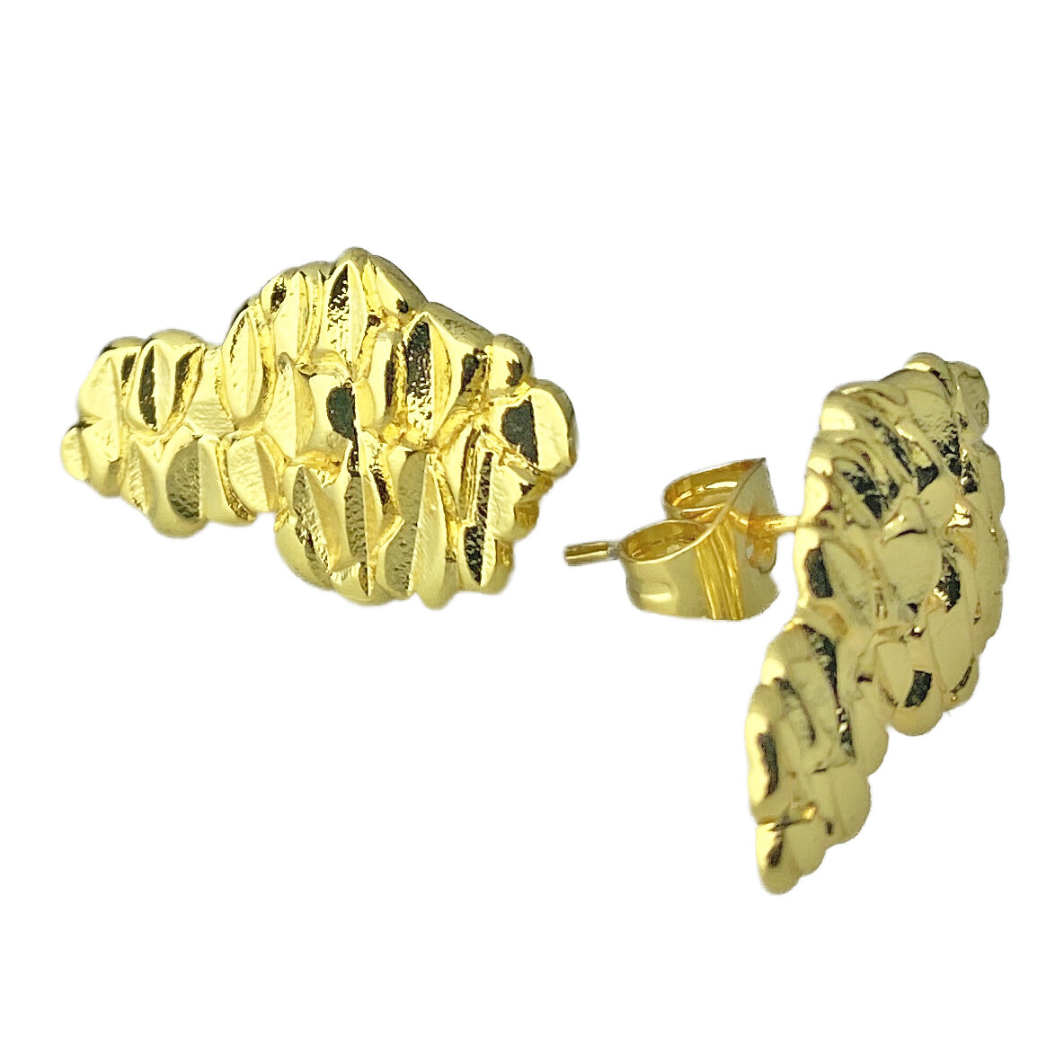14k Gold Plated Nugget Earrings Butterfly Back Hip Hop Jewelry Mens Women’s 20MM