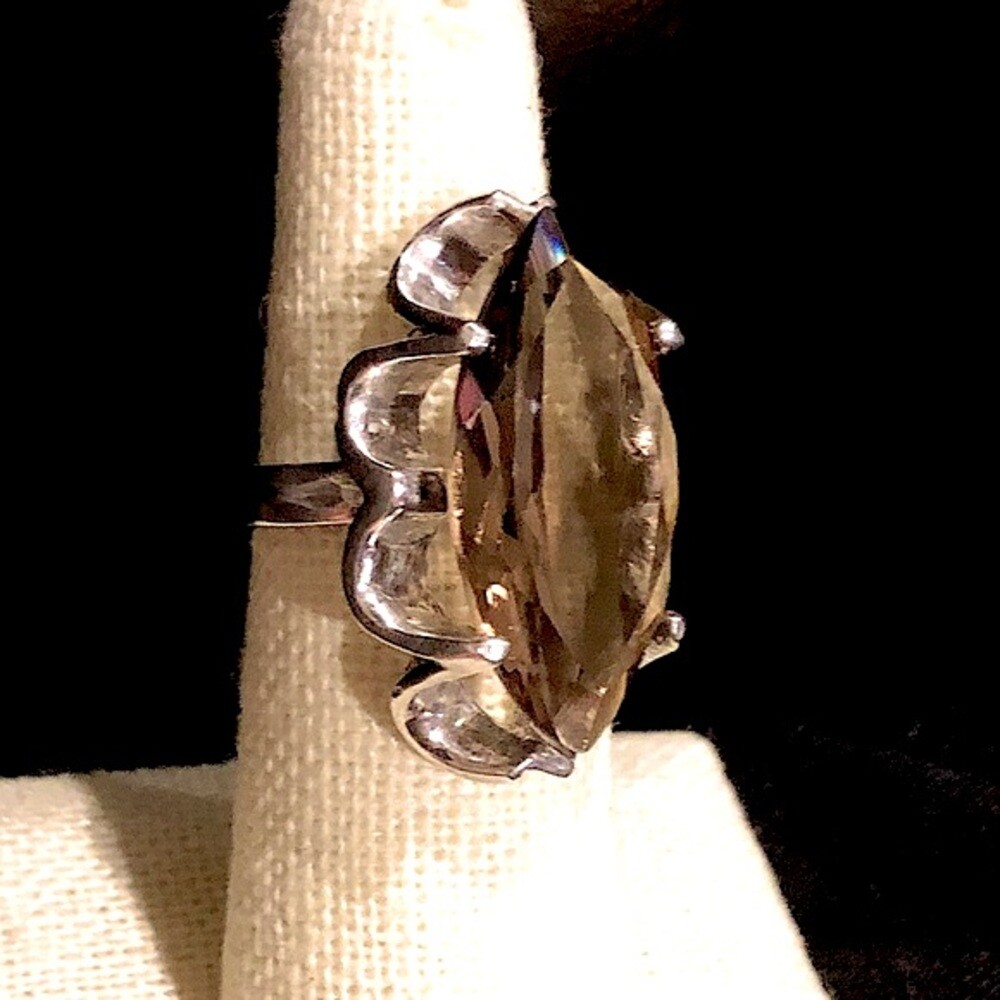 Faceted Smoky Quartz Faceted Tension Mount Vintage Sterling Silver Ring Sz 6