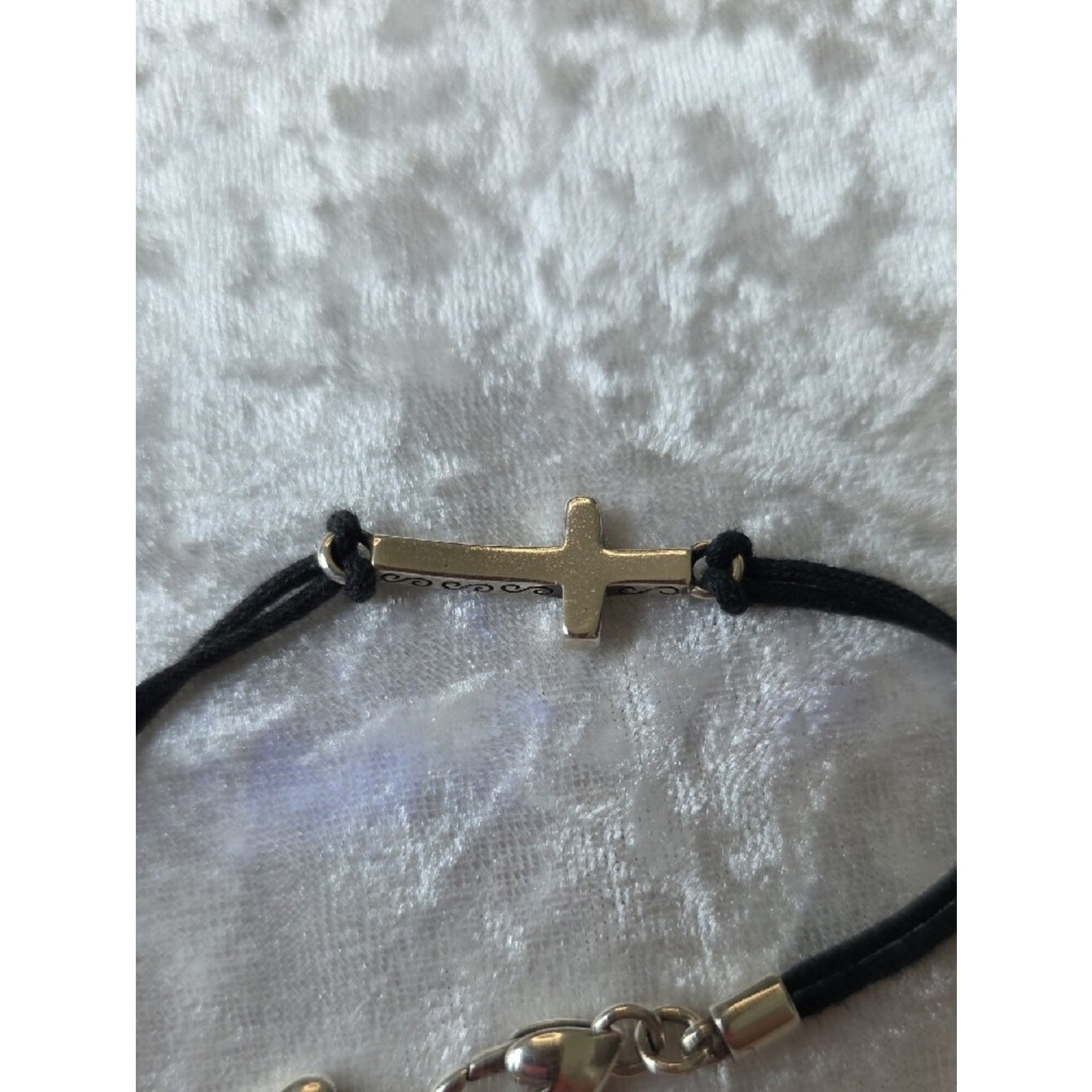 Brighton Crystal Black Cord Bracelet with Silver Cross Charm