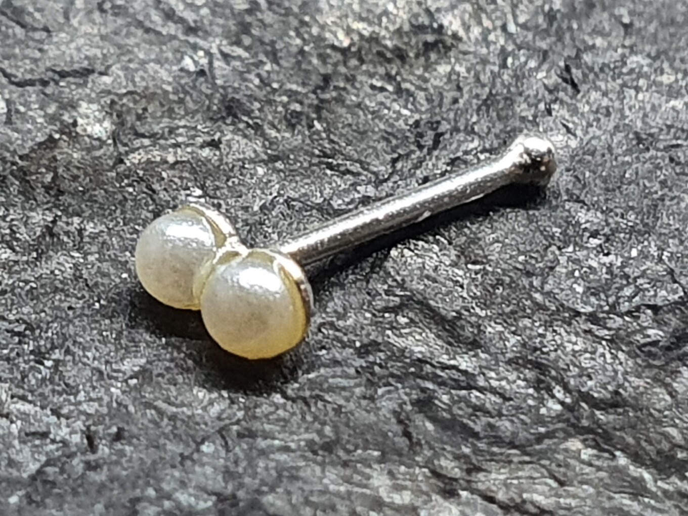 Pearl Nose Stud Double Cultured Twin Pearl 22g (0.6mm) 925 Silver Ball End