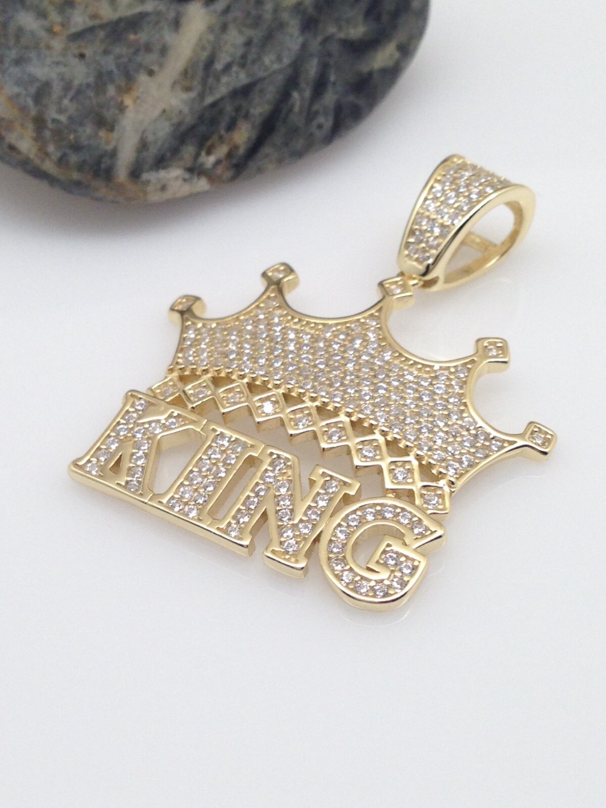 925 Sterling Silver CZ Gold Crown King Pendant Men 23.5mm(0.93″)/35mm(1.38″)