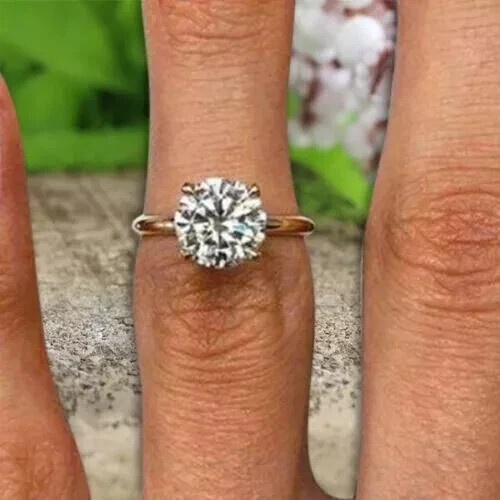 2 Ct Round Lab Created Diamond Solitaire Engagement Ring 14K White Gold Plated