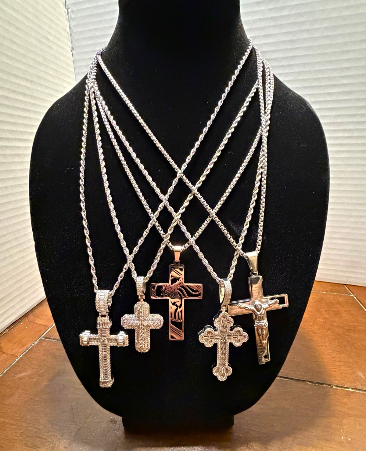 925 Stainless Steel Cross Pendant – 5A CZ Stones with 24” Chain