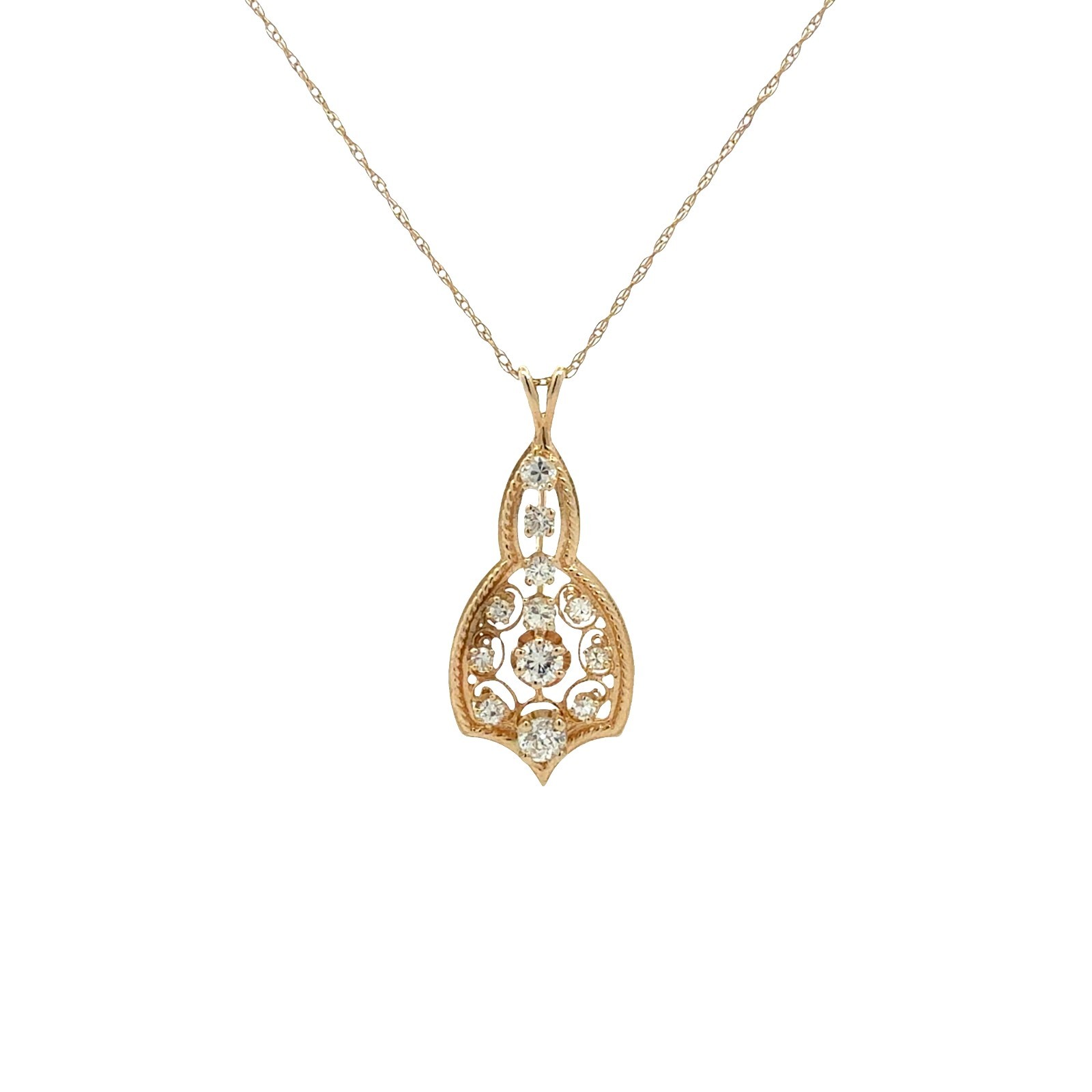 Paul Finelt 14k Yellow Gold Filigree and 0.57ctw Diamond Teardrop Necklace 18″