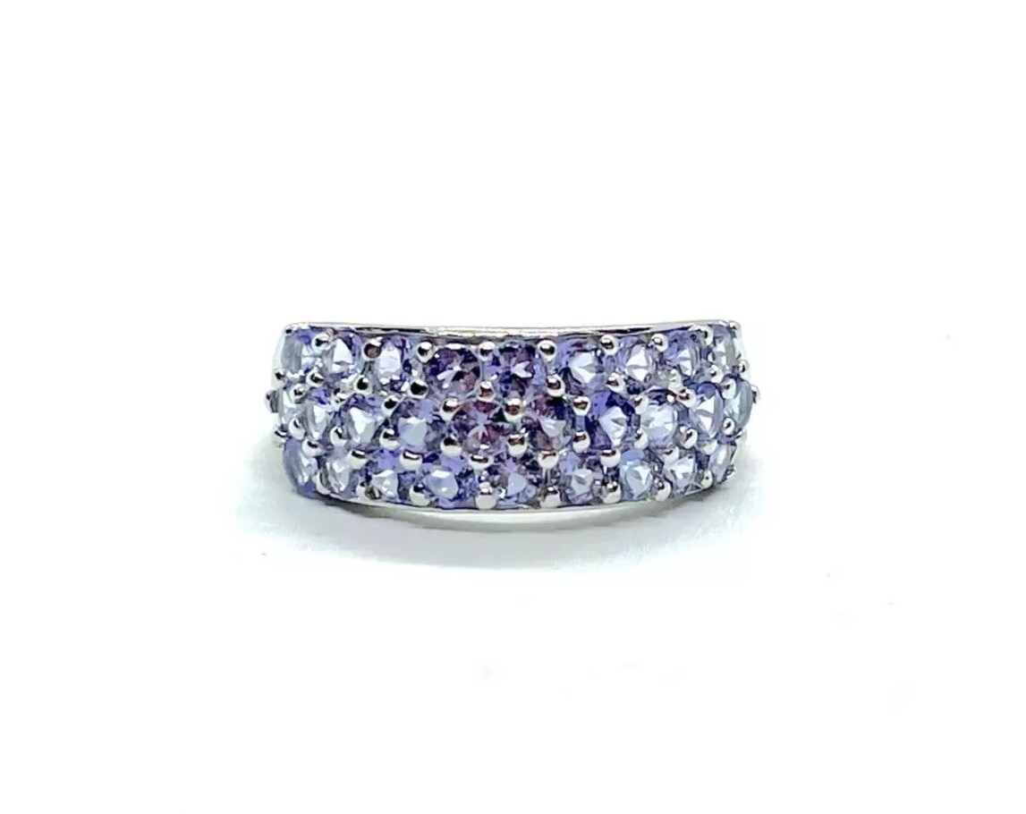 Sterling Silver Tanzanite Cluster Cocktail Ring – Size P1/2 (US 8 1/4)