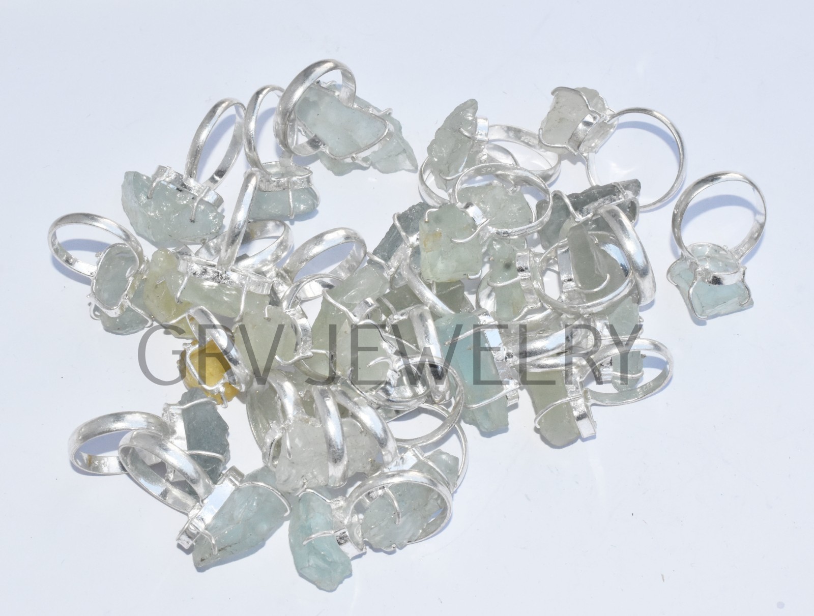 1-500 Pcs Rough Aquamarine In Wholesale Rings Lot Bulk: Silver Plated Whr-77