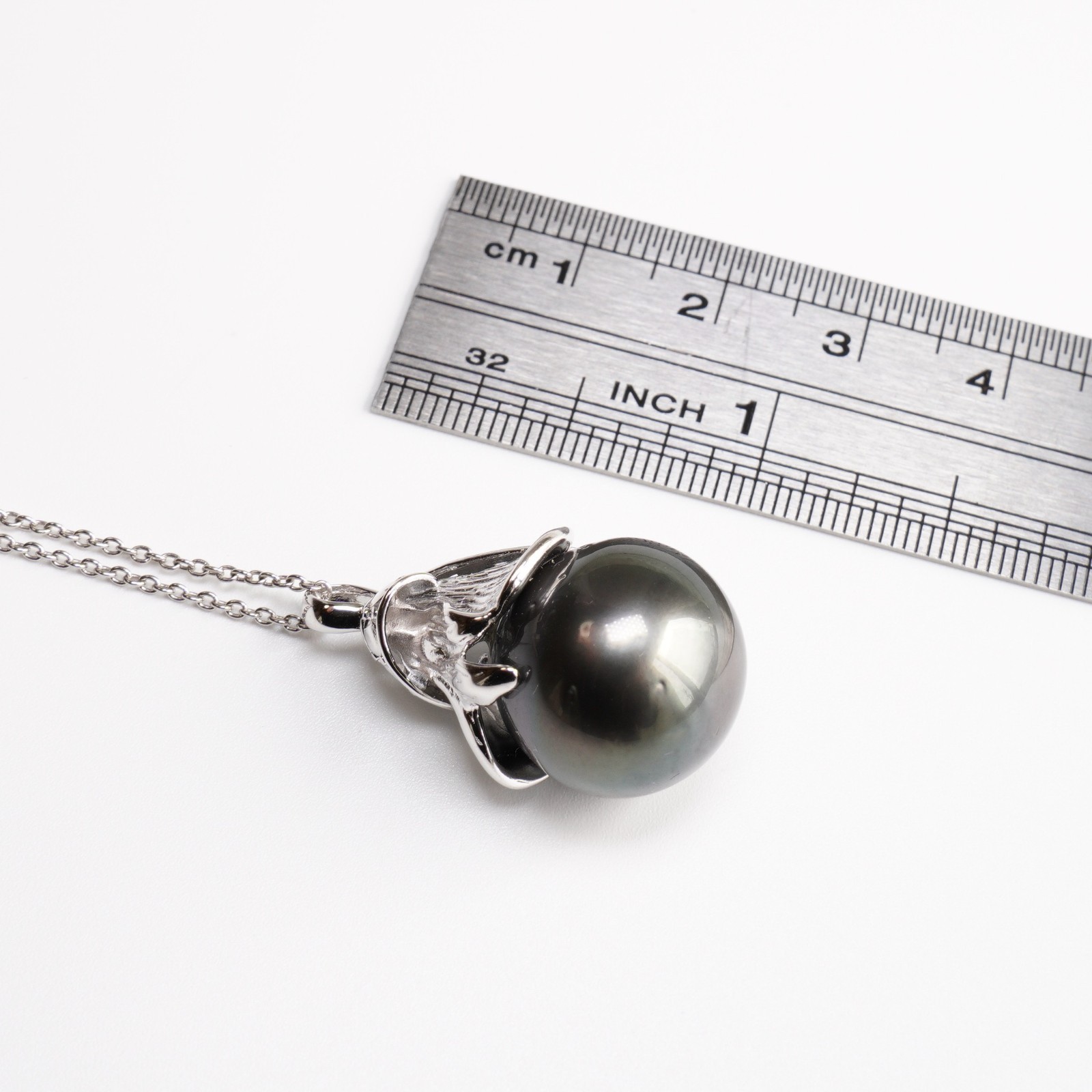 Big 15.1mm Black Green Drop Tahitian Pearl Pendant 925 Sterling Silver, 1.1″