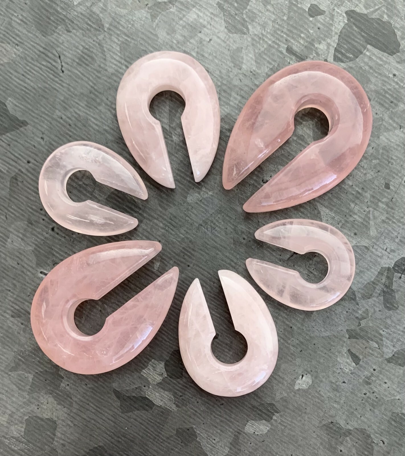 PAIR Rose Quartz Stone Keyhole Hanger Ear Weight Plug Gauge Tunnel