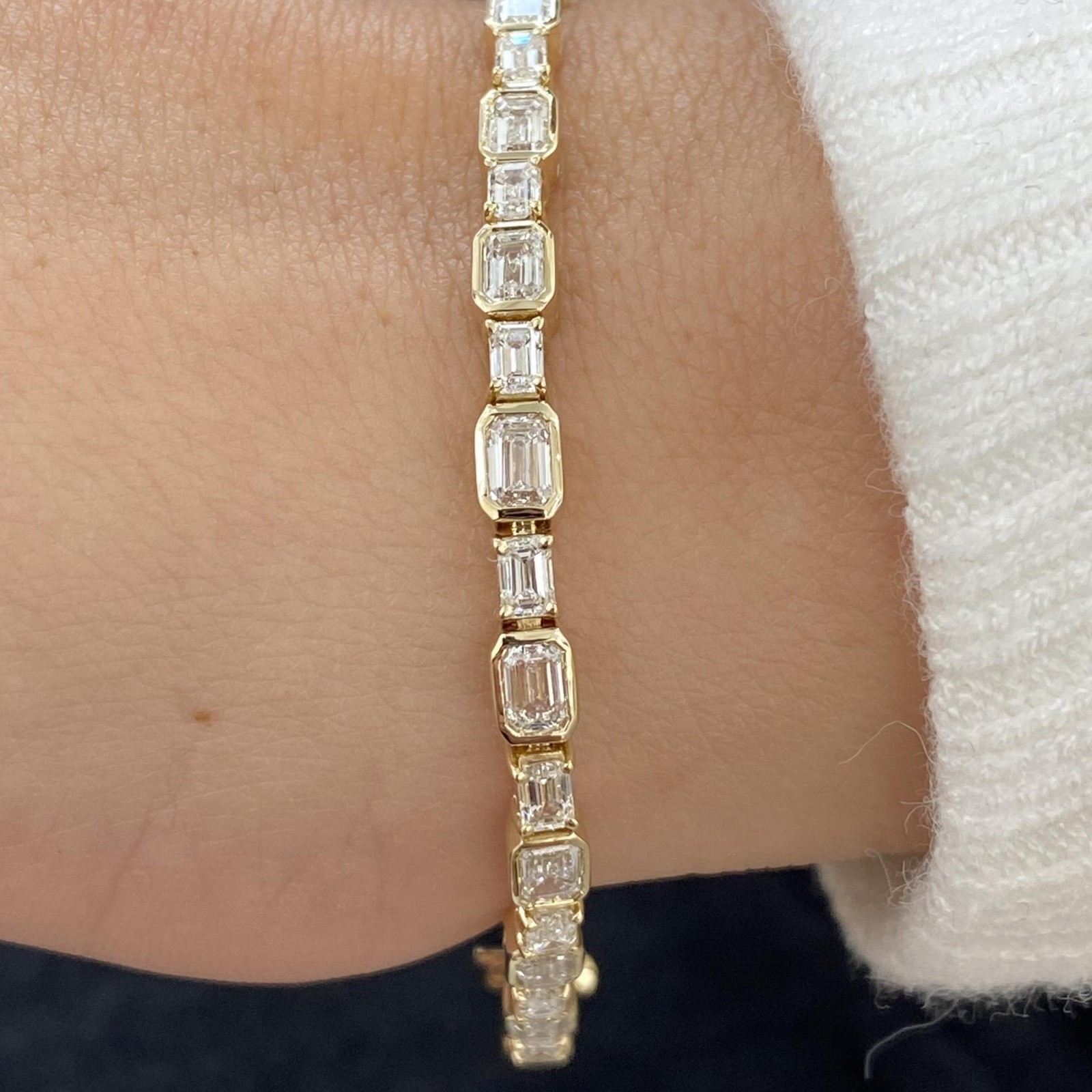 Best Women’s Gift Emerald Cut Lab-Grown Diamond Tennis Bracelet 14k Yellow Gold