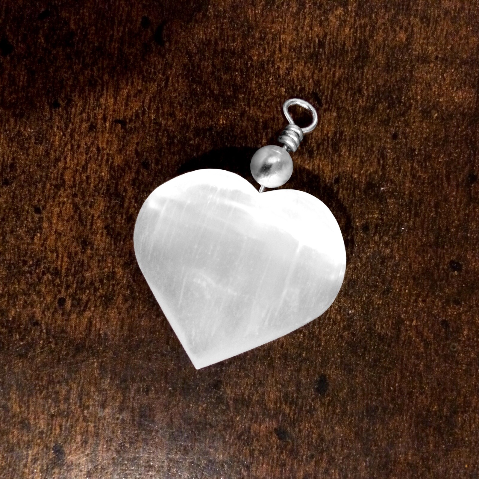 Selenite Crystal Heart Pendant Chakra Love Stone Sterling Silver Necklace CHARGE