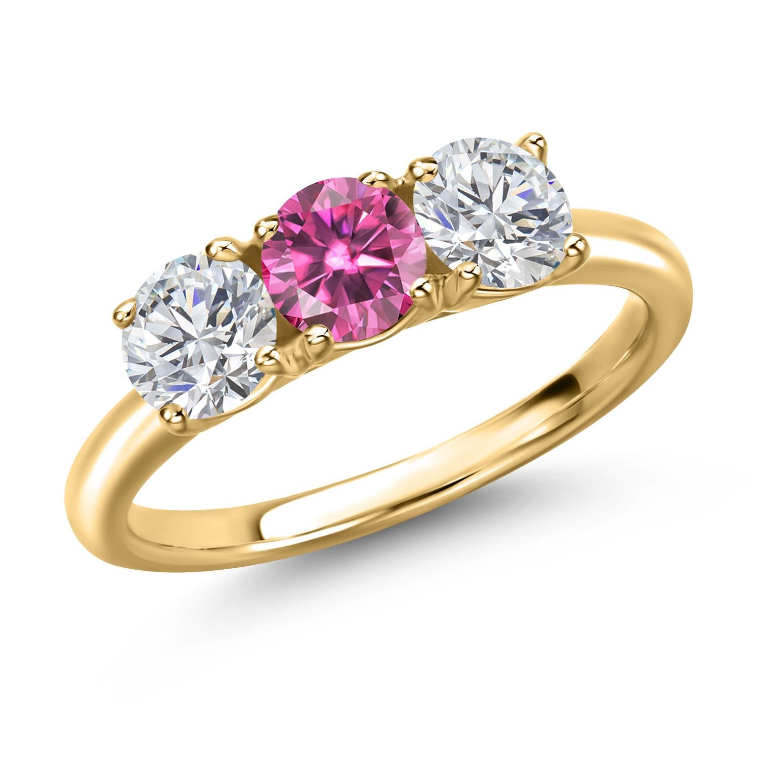18K Yellow Gold Plated Silver Pink Moissanite and Lab Grown Diamond Engagement