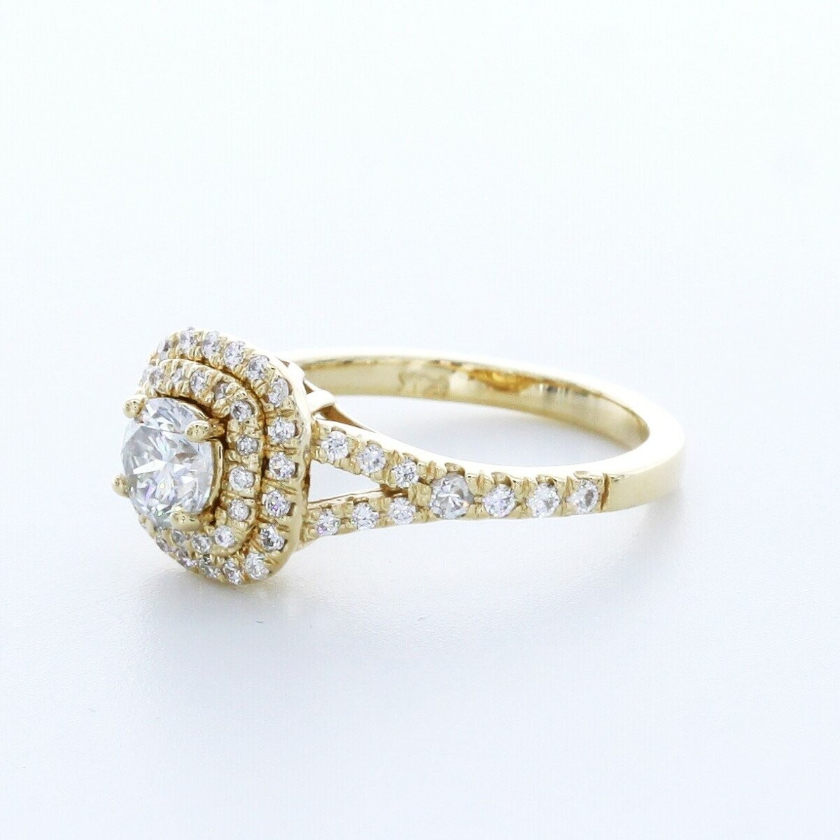 1.0 CTW Natural Diamond F/SI1 Round Cut 14K Yellow Gold 4-Prong Halo Accent Ring