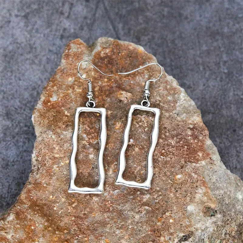 Elegant 925 Sterling Silver Fashion Charms Rectangle Dangle Drop Hook Earrings