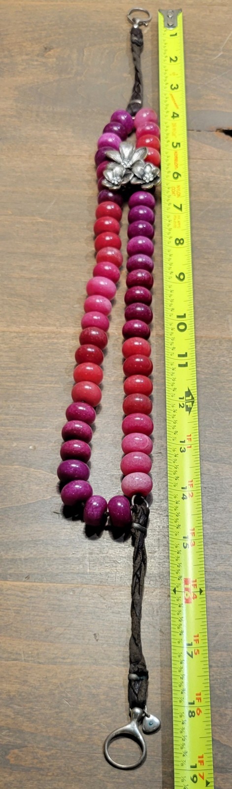 Genuine FOSSIL RED BURGUNDY CORUMDUM STONE BEAD Vintage NECKLACE Heavy 181 Grams