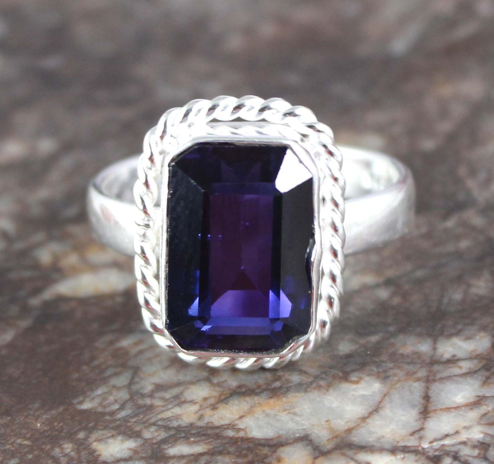 AGI Certified 17.50 Ct Natural Emerald Cut Boysenberry Sapphire Gemstone Ring