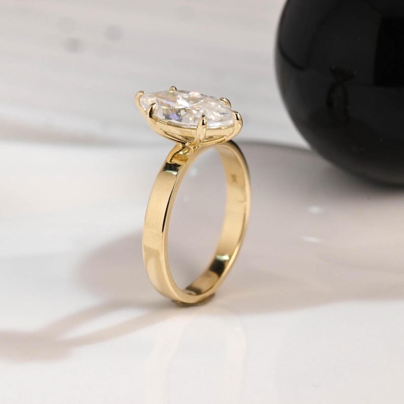 2.0 CT Marquise Cut Moissanite Prong Set 14K Gold Solitaire Engagement Ring