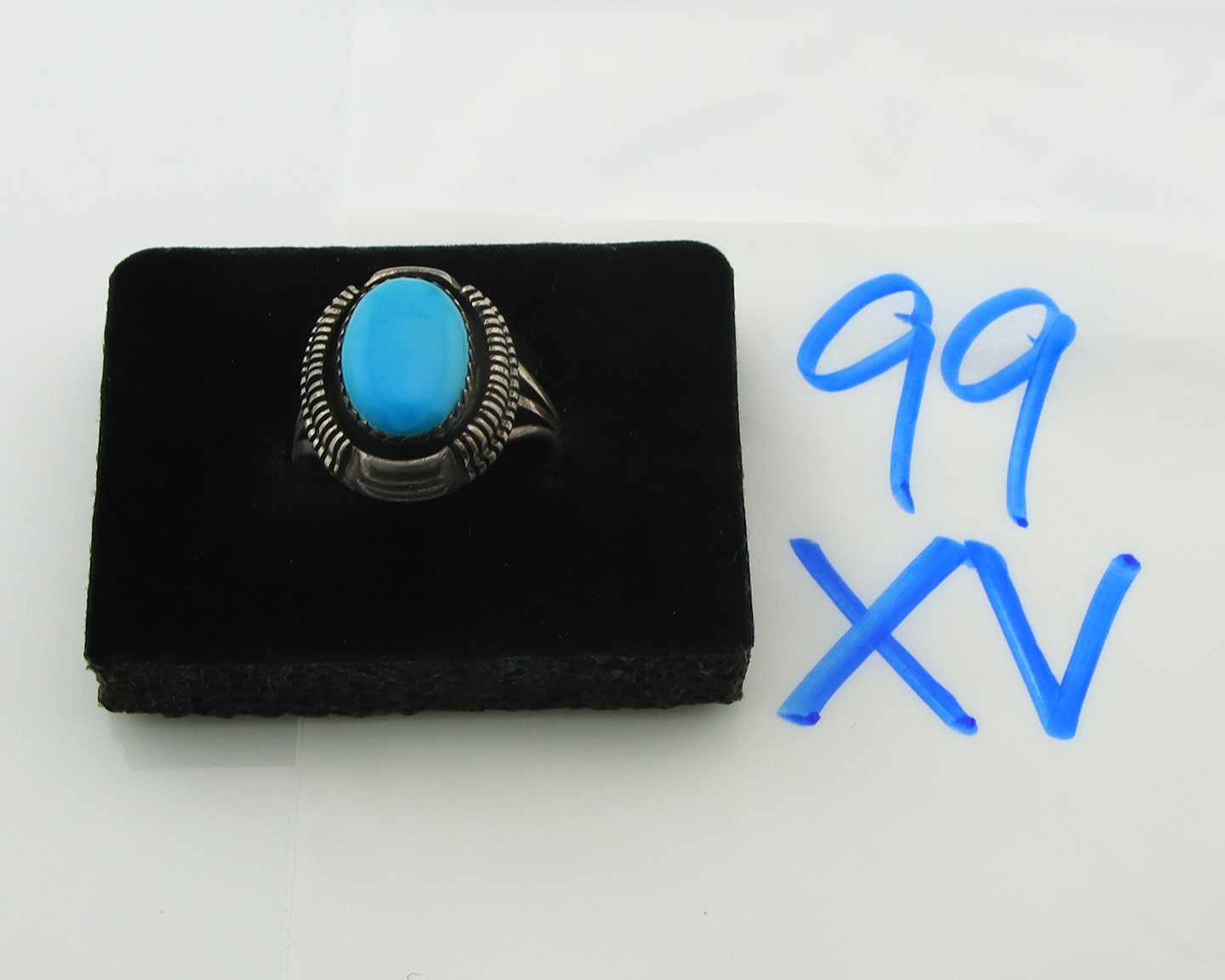 Navajo Ring Sterling Silver Natural Turquoise Signed LY Vintage Size 10.0