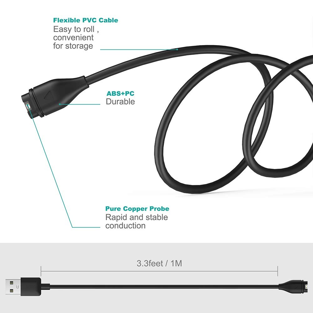 TUSITA Charger Cable Compatible with Garmin Watch – 2 Pack – 1M