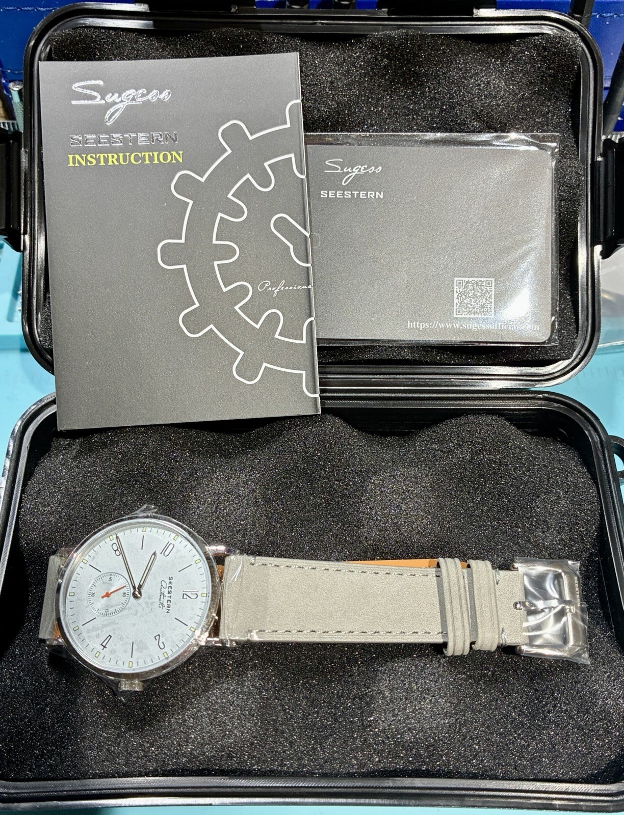 SEESTERN 38MM SMALL SECONDS MINIMALIST BAUHAUS STYLE AUTO SEAGULL LIGHT BLUE NEW