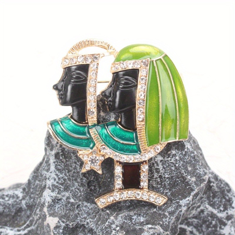 Sparkling Egyptian Brooch: Two Figures, Gem Details, Charming Gift & Accessory