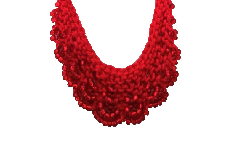 Boho Women’s Choker Style Necklace Red Crocheted Seed Beads Barrel Clasp