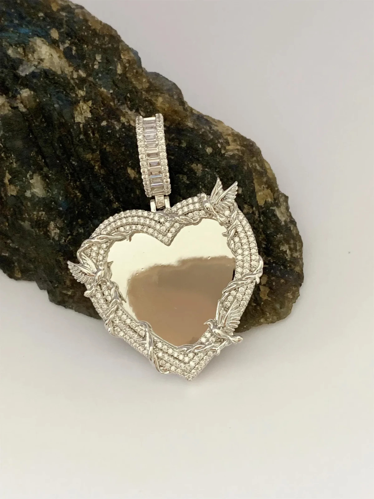 1.90 Ct Lab Created Moissanite Heart Shape Memory Pendant 14K White Gold Plated