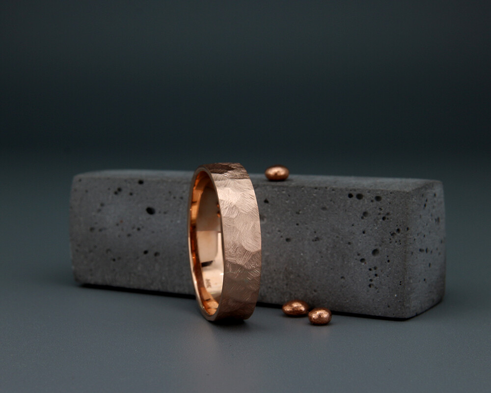 14K Rose Gold Rough Faceted Textured Men Wedding Band | 3mm 4mm 5mm 6mm 7mm 8mm