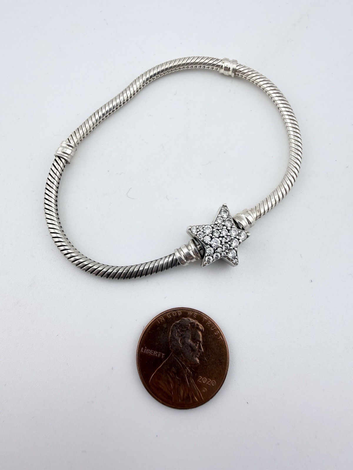 PANDORA ALE 925 STERLING SILVER CZ STAR CLASP 6 3/4” CHARM BRACELET K777D
