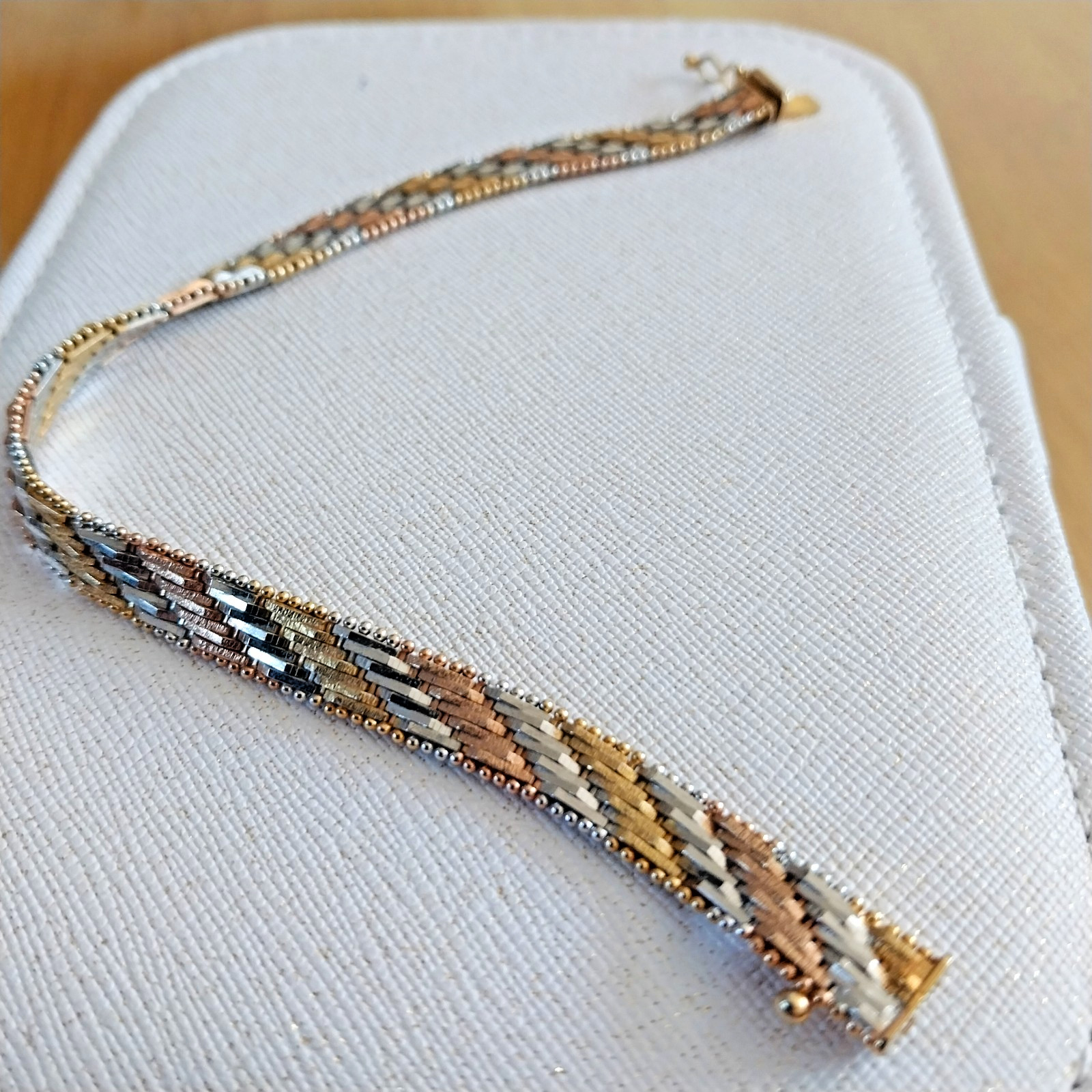 D’Orica Italy 925 Chevron Bracelet Silver Tri-Colour Gold Vermeil 7.5in 16.4G